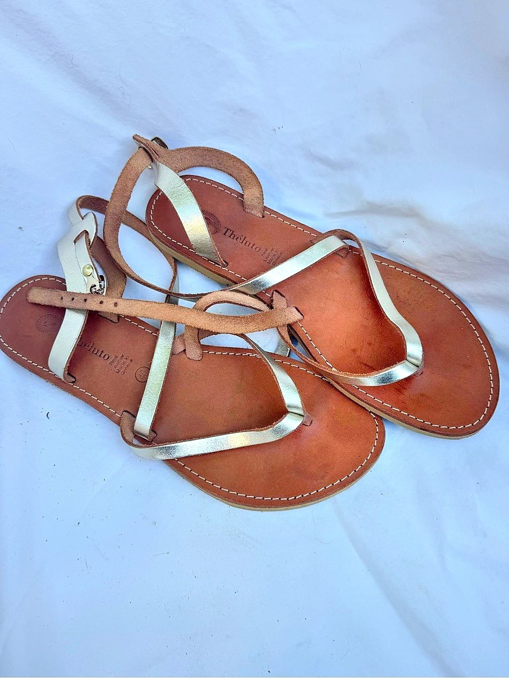 Theluto Greek Strappy Sandals in Brown & Gold